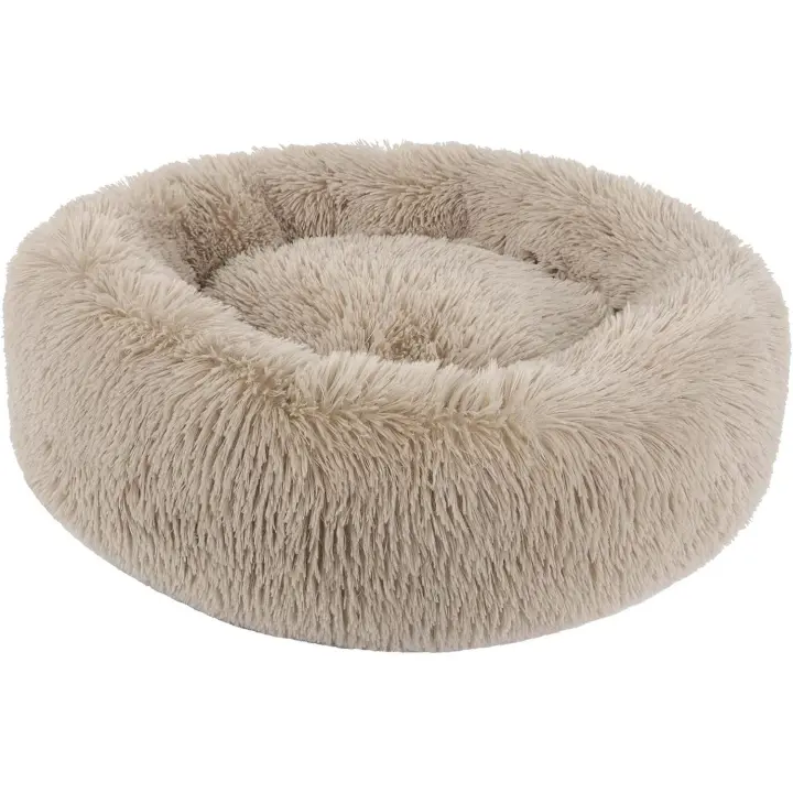 Cama de Felpa Deluxe Plush Redonda de Pelo Nido de Donut para Mascotas Deluxe para Gatos y Perros XH034 (Diameter:40cm, Light Brown) - 1