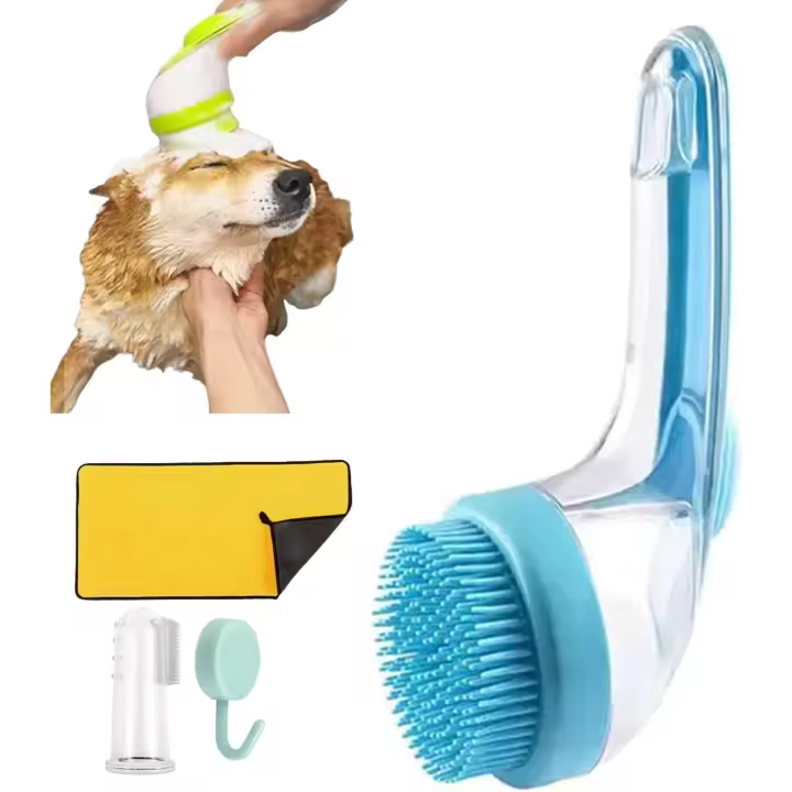 Cepillo de baño para mascotas, cepillo de baño para perros, cepillo para lavar perros, cepillo de champú 2 en 1 para perros, cepillo de baño para mascotas con dispensador de jabón para perros - 1