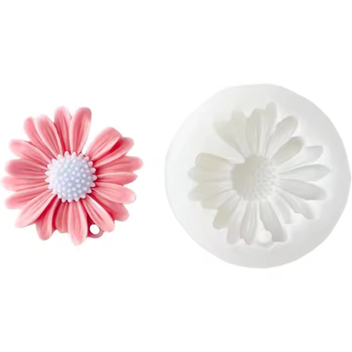 Moldes para velas de margaritas, 2 molde de silicona de flores con agujero, para hacer jabón de aromaterapia, moldes para hornear chocolate, fondant, postre, fiesta, decoración del hogar - 1