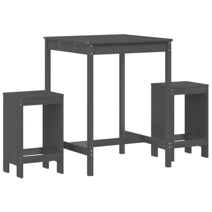 vidaXL Set de mesa y taburetes altos jardín 3 piezas madera pino gris - 1