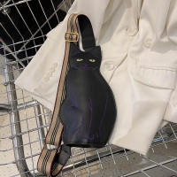 Bolso Bandolera De Cuero PU Negro Con Estampado De Gato Mujer Estilo Coreano Con Correa Ancha Bolso De Pecho Para Mujer Moda - details 8