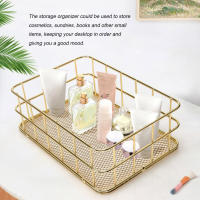 Cesta De Almacenamiento De Tamaño S/L En Oro De Hierro Con Malla Multifuncional Organizador De Escritorio Para Suministros De Paja Para El Hogar - details 4