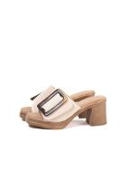 Paloma Wang sandalias mules dorados tacón medio detalle de hebilla - details 1