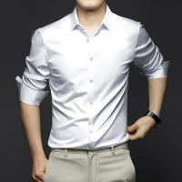 Camisa Larga Para Hombre Color Sólido Suave Y Elegante Ajustada Con Diseño De Muslo Top De Fiesta No Hierro Estirado Para Negocios - details 2