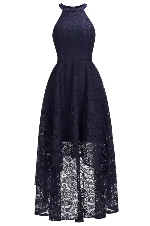 Vestido Bohemio De Maxi Con Encaje Y Estampado Floral MisShow Para Mujer Vestido Casual De Fiesta Con Cuello Haltera Y Bajo Asimétrico - 1