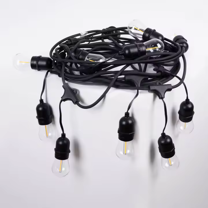 Barcelona LED Kit guirnalda luces exterior 11,5 metros + 10 bombillas LED E27 filamento 1W - IP44 - Blanco cálido - 1
