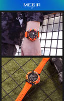Reloj Deportivo MEGIR Para Hombres En Color Naranja Resistente Al Agua Con Cuarzo Luminoso Cronógrafo De Correa De Silicona Estilo Fashion - details 13