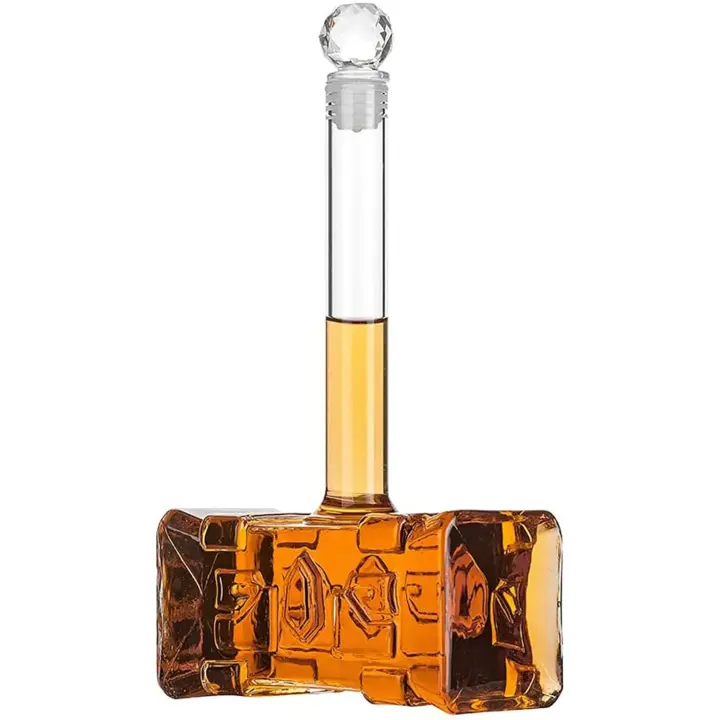 Decantador con tapón hermético - Botella de licor de vidrio para vino, bourbon, tequila, vodka, zumo, martillo único, divertido, regalo de aniversario, cumpleaños, con caja para hombres, novios, papás, 400 ml - 1