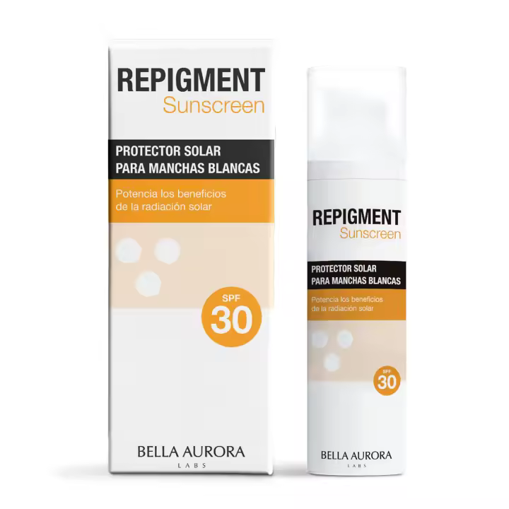 BELLA AURORA - Repigment SunScreen SPF 30 75 ml, Protector Solar para Pieles con Déficit de Pigmentación, Potencia Beneficios Solares, Reduce Aparición de Manchas Blancas, con Melitane y Antioxidantes - 1