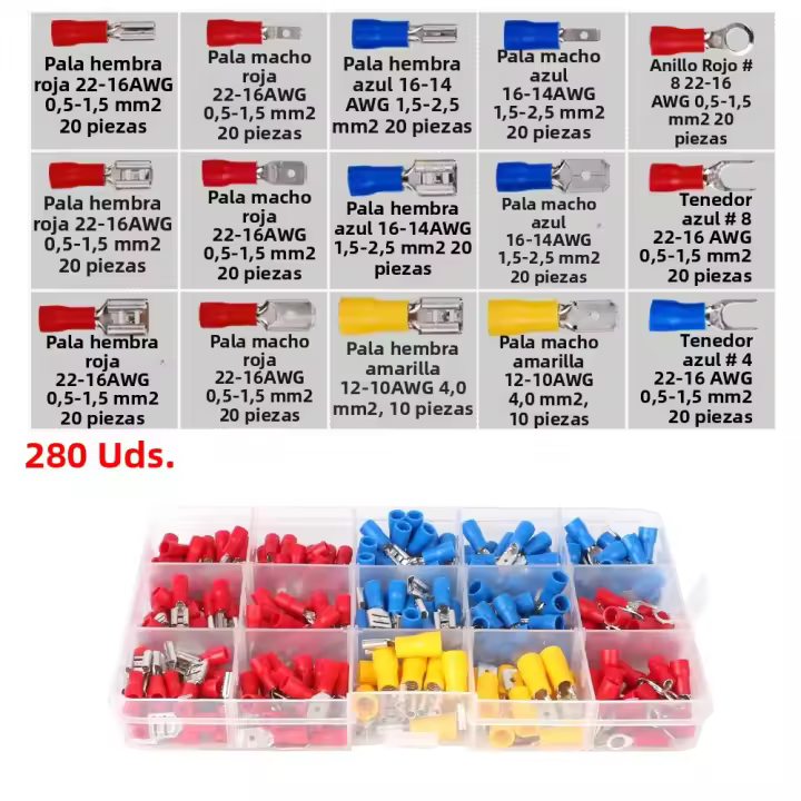 Kit De Conectores De Cable Aislados 280/480PCS Terminales De Arruga Para Electrónica Kit De Crimpado De Alambres Variados - 1