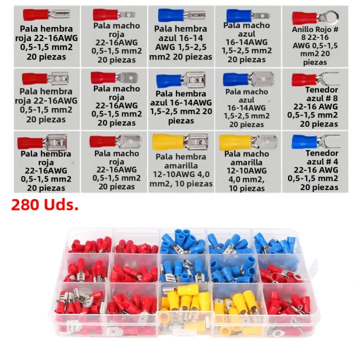 Kit De Conectores De Cable Aislados 280/480PCS Terminales De Arruga Para Electrónica Kit De Crimpado De Alambres Variados - 1