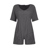 Monos De Verano Casuales Para Mujer Con Hombros Descubiertos Y Mangas Cortas Ruched Estilo Romper De Piernas Largas Con Bolsillos De Poliéster - details 18