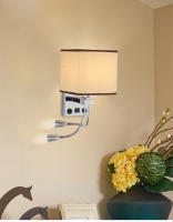 Lámpara De Pared Moderna E27 Con Luz De Lectura LED Y USB Para Dormitorio Sala De Estar Hotel Instalación En La Pared Material De Tela - details 14
