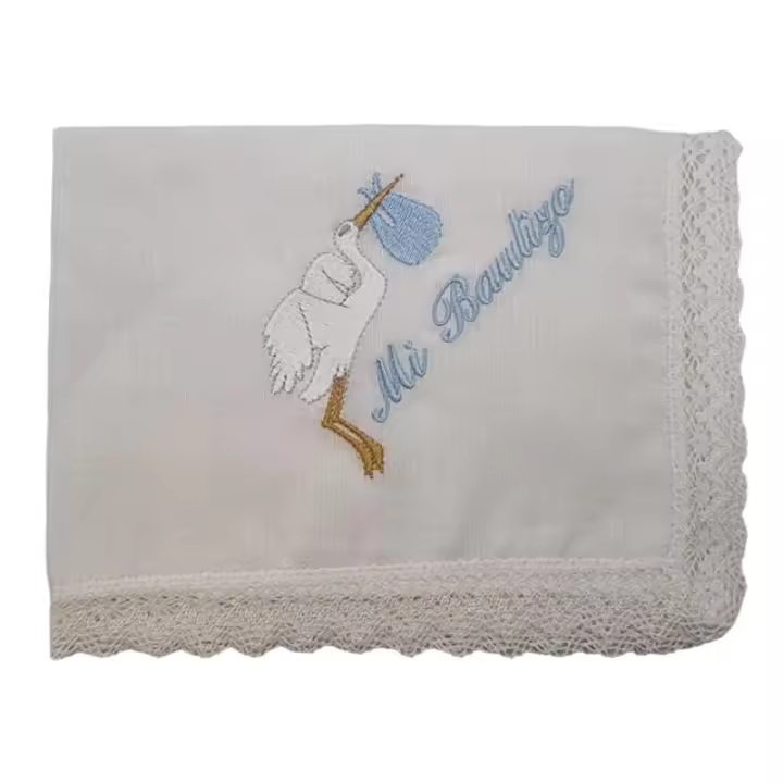 Trompitas Pañuelo Bautizo Cigueña Blanco y Azul - 1