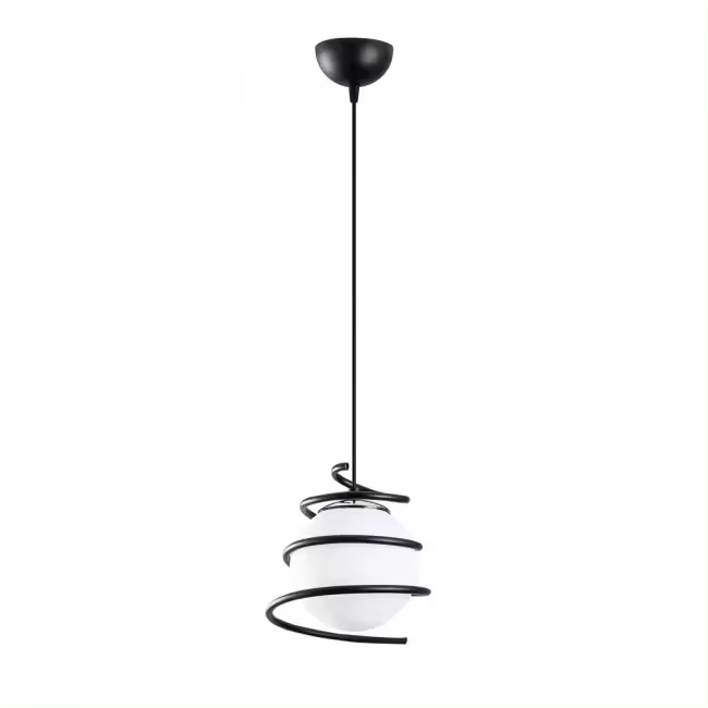 WONDERLAMP  Lámpara de Techo con espiral de Metal negro y esfera de cristal 1xE27 - 1