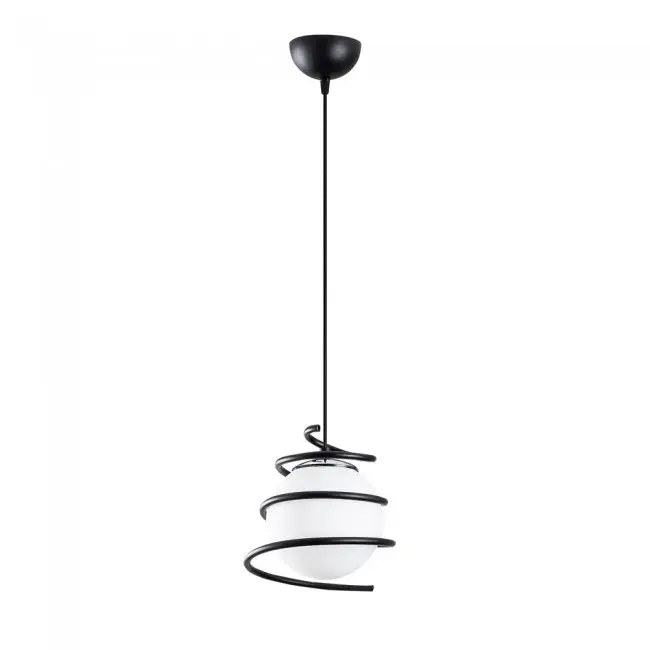 WONDERLAMP  Lámpara de Techo con espiral de Metal negro y esfera de cristal 1xE27 - 1