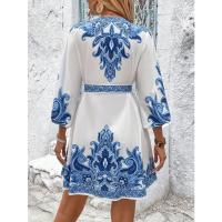 Vestido Casual De Mujer Con Cinturón Y Manga Media Estampado Comodidad Versatilidad Talla S-XXL Estilo Fit And Flare - details 5
