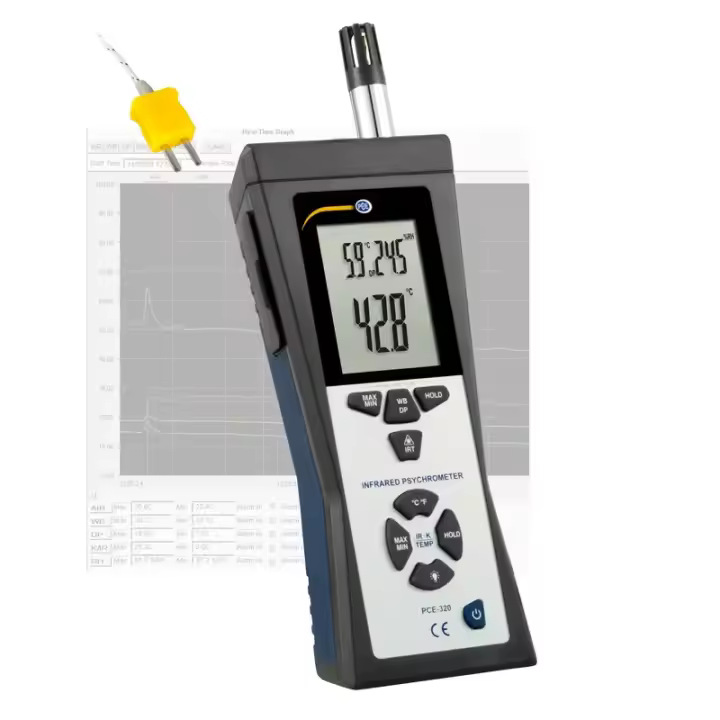 PCE Instruments Higrómetro para determinar la humedad y temperatura ambiental, el punto de rocío, la temperatura de bulbo húmedo y la temperatura superficial PCE-320 - 1
