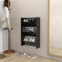 vidaXL Zapatero de Pared Contrachapada 60x18x90cm Colgante Mueble Color gris brillante,  Gris hormigón,  negro brillante - details 2