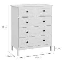 HOMCOM Cajonera de Dormitorio Cómoda Blanca de 5 Cajones con Manijas Cajonera Alta para Salón Oficina Estudio Estilo Moderno 74x40x91 cm - details 2
