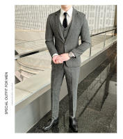 Traje De Tres Piezas Para Hombre Estilo Coreano Moda Ajustada Formal Boda Elegante Conjunto Chaqueta Pantalón Cuello Redondo - details 0