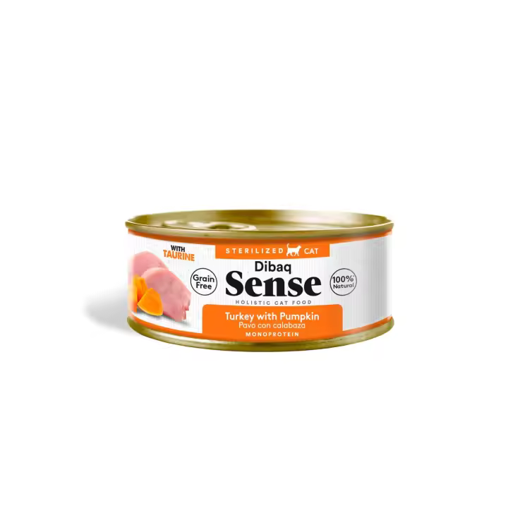 Dibaq Sense Comida Húmeda Grain Free para Gatos Esterilizado Pavo con Calabaza- Pack de 12 Latas - 1