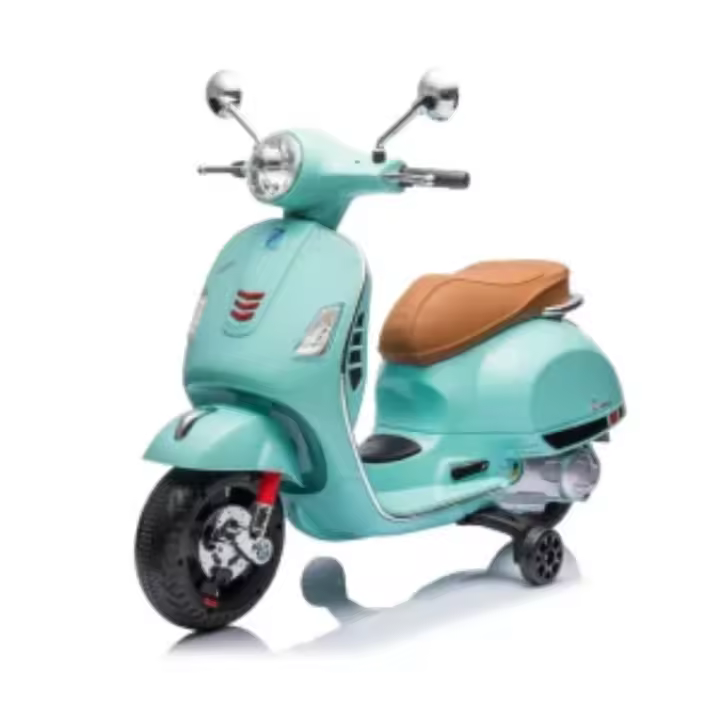 Moto Eléctrica Vespa Oficial para Niños 12V - Scooter Clásico Retro con Ruedines de Apoyo, Asiento de Cuero, Luces LED, Reproductor MP3/USB - Regalo Infantil (Verde Menta, 101x46x75 cm) - 1