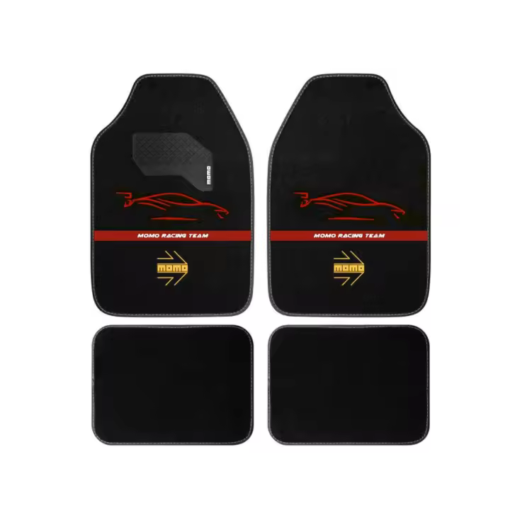 SET COMPLETO 4 PIEZAS ALFOMBRAS MOMO UNIVERSALES NEGRO/ROJO - 1