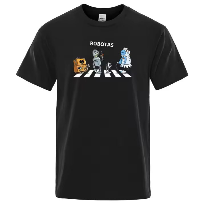 Camisa De Algodón Para Hombre Verano Con Impresión De Droides Camiseta Fresca Con Mangas Cortas Estilizada Para Respirar Casual O-Neck - 1