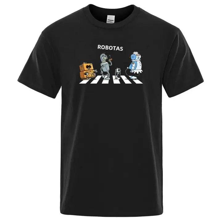 Camisa De Algodón Para Hombre Verano Con Impresión De Droides Camiseta Fresca Con Mangas Cortas Estilizada Para Respirar Casual O-Neck - 1