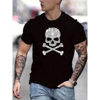 Camiseta De Algodón Transpirable Para Hombre Con Patrón Divertido De Cráneo Y Diamante Moda Casual De Verano Cuello Redondo Sin Capucha - details 1