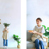 Delantal De Lino Transpirable Retro Para Mujer Para El Hogar Y El Trabajo Doméstico Estilo Japonés Anti Suciedad Para Cocina Café Salon De Uñas - details 8