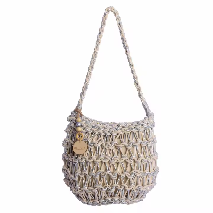 Bolso de hombro para mujer AMICHI Rina de cuerda plateado con cierre de cremallera - 1