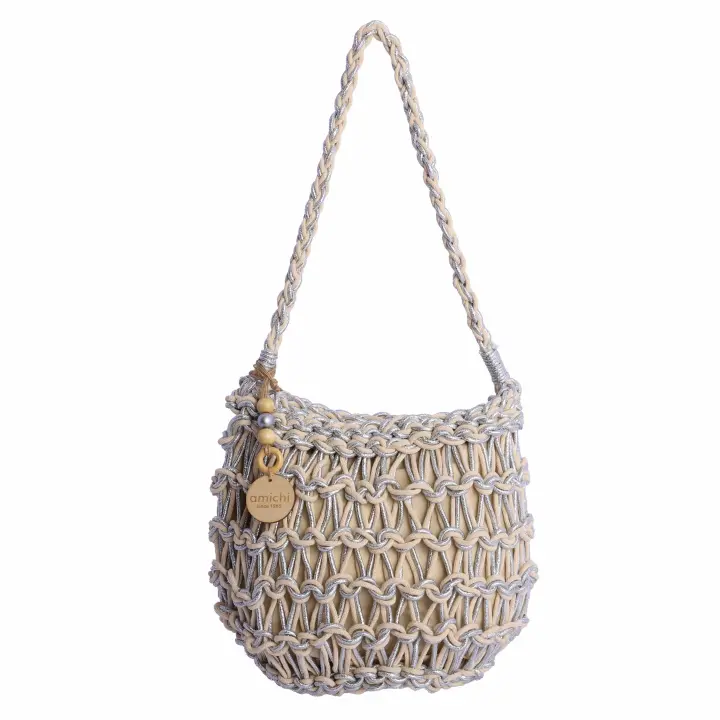 Bolso de hombro para mujer AMICHI Rina de cuerda plateado con cierre de cremallera - 1