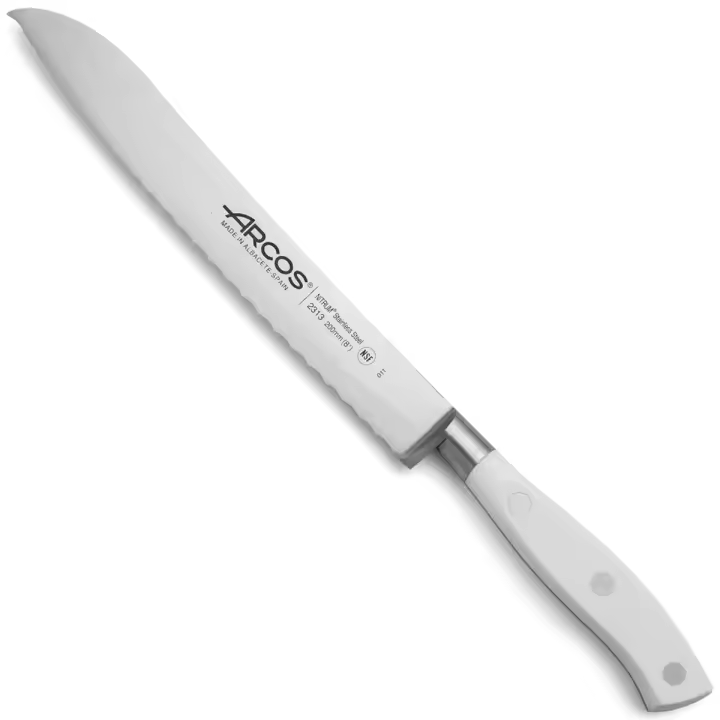 ARCOS Riviera Blanc - Cuchillo Panero (200 mm) - Hoja de Acero Inoxidable Forjado Nitrum® - Mango Blanco de Polioximetileno (POM) - 1