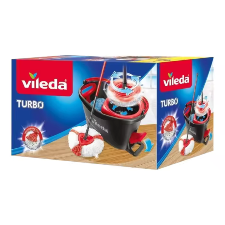 VILEDA Cubo Turbo Set Cubo con pedal palo extensible y recambio de microfibras - 1