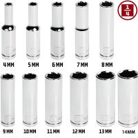 Juego De Llaves Inglesas Crono 1/4 Pulgada 6 Puntos Profundo De 4 a 14 Mm 11 Piezas Grado Profesional Para Venta Por Lote - details 1