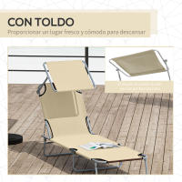 Outsunny Tumbona de jardín Plegable con Toldo Desmontable y Regulable Respaldo Reclinable para Jardín Terraza Acampada al Aire Libre 187x58x36 cm - details 5