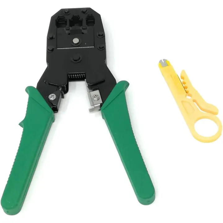 Tenaza Crimpadora Pelacables para cable de red, Ethernet LAN y teléfono con tomas RJ11 RJ12 RJ45. Multiherramienta para conectores, Alicate ajustable cortador y pelador de cables - 1