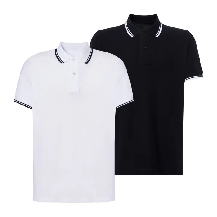 Pack de 2 Polos Bicolor Rayas en Cuello y Manga - Manga Corta para Hombre - 100% Algodón de Alta Calidad - Color Blanco y Negro - Marca SO Wear Siempre Original - 1