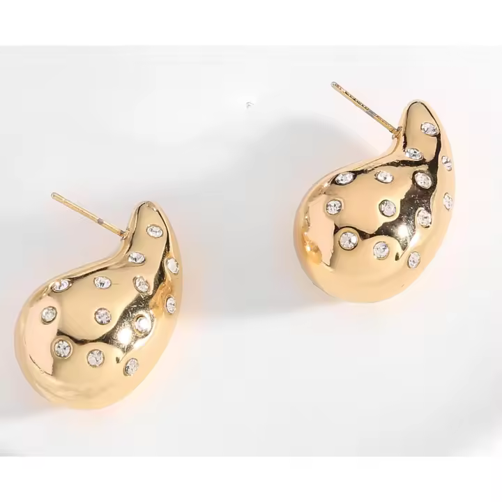 Pendientes Gota Lagrima Dorados Plateado Gota de Agua con diamantes Acero Inoxidable para Mujeres ideal para regalar - 1