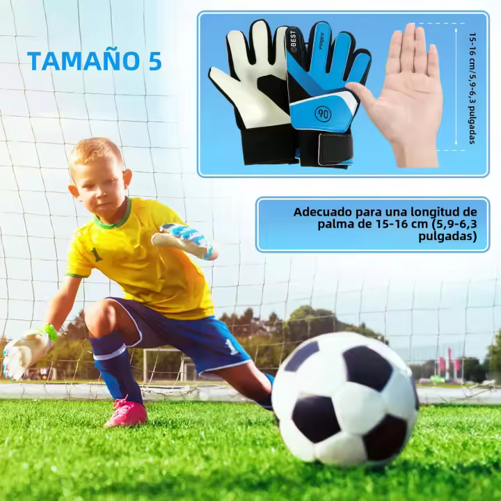 Guantes De Portero De Fútbol Para Niños 2 Piezas Tamaño Ajustable 5/6/7 Con Correa En La Muñeca Antideslizantes Y De Dedos Completos - 1