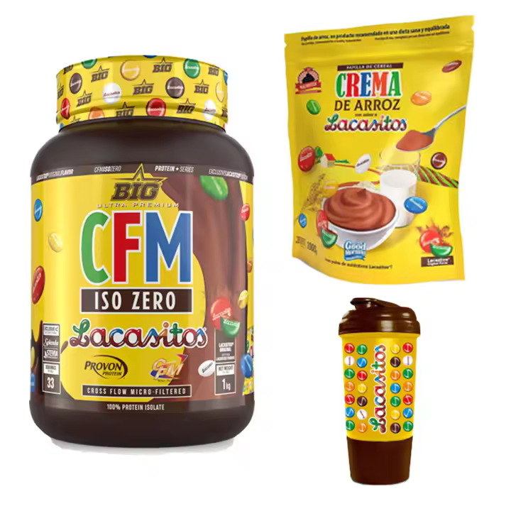 Pack Lacasitos Fitness Premium:Proteína CFM ISO ZERO 1kg , Crema de Arroz 1kg y Shaker 500ml - 1