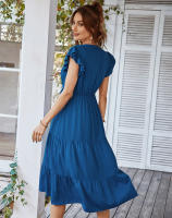 Vestido Largo Medio De Verano Para Mujer Con Manga Volante Y Cuello V Estilo Casual Suelto A-Line Sin Capucha Material Viscosa Y Poliéster - details 18