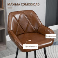 HOMCOM Juego de 2 Taburetes Altos de Cocina Taburetes de Bar Tapizado en PU con Respaldo Alto Patas de Acero y Reposapiés para Comedor Carga 120 kg 50x47,5x102,5 cm Marrón - details 4