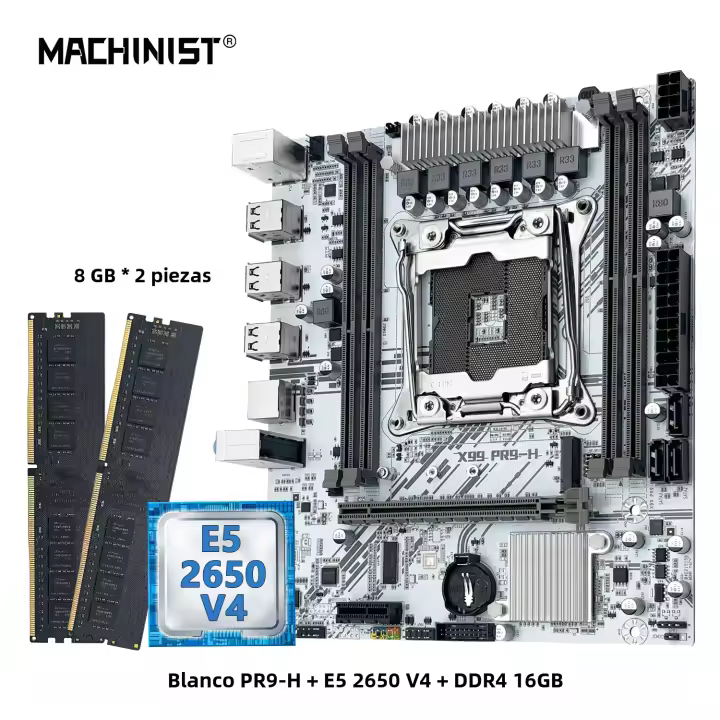 MOTHERBOARD KIT MACHINIST X99 Intel Xeon E5 2650 V4 LGA 2011-3 CPU DDR4 8GB*2 NVME M.2 Blanco X99 PR9-H Para PC De Escritorio - 1