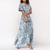Vestido Largo Elegante Con Cuello En V Para Mujer Traje De Boda De Noche Fiesta Vestido De Fiesta Manga Corta Adecuado Para Primavera Verano Otoño - details 16