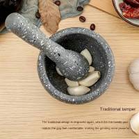 MAXHOME-Juego de mortero de resina clásico,Mortero Quttin Negro (11 x 9 cm), guacamole, hierbas, molinillo de especias, cuenco, molinillo de alimentos, barra de mezcla, utensilios de cocina (textura de granito) - details 0