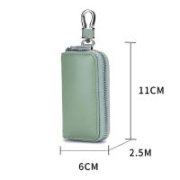 Caso clave de cuero doble cremallera coche clave caso llavero cartera hombres y mujeres (negro) - details 3