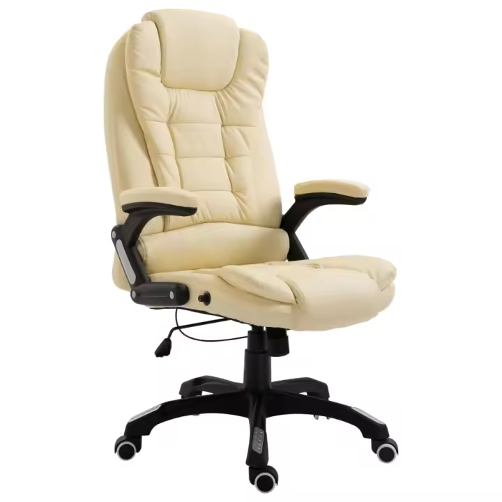 vidaXL Silla de oficina de cuero sintético color crema - 1